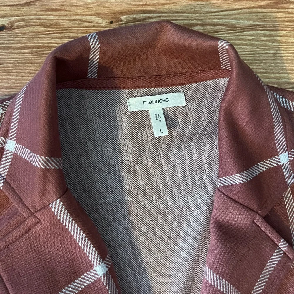 Women's Mauve Long Checkered Blazer - Picture 2 of 4